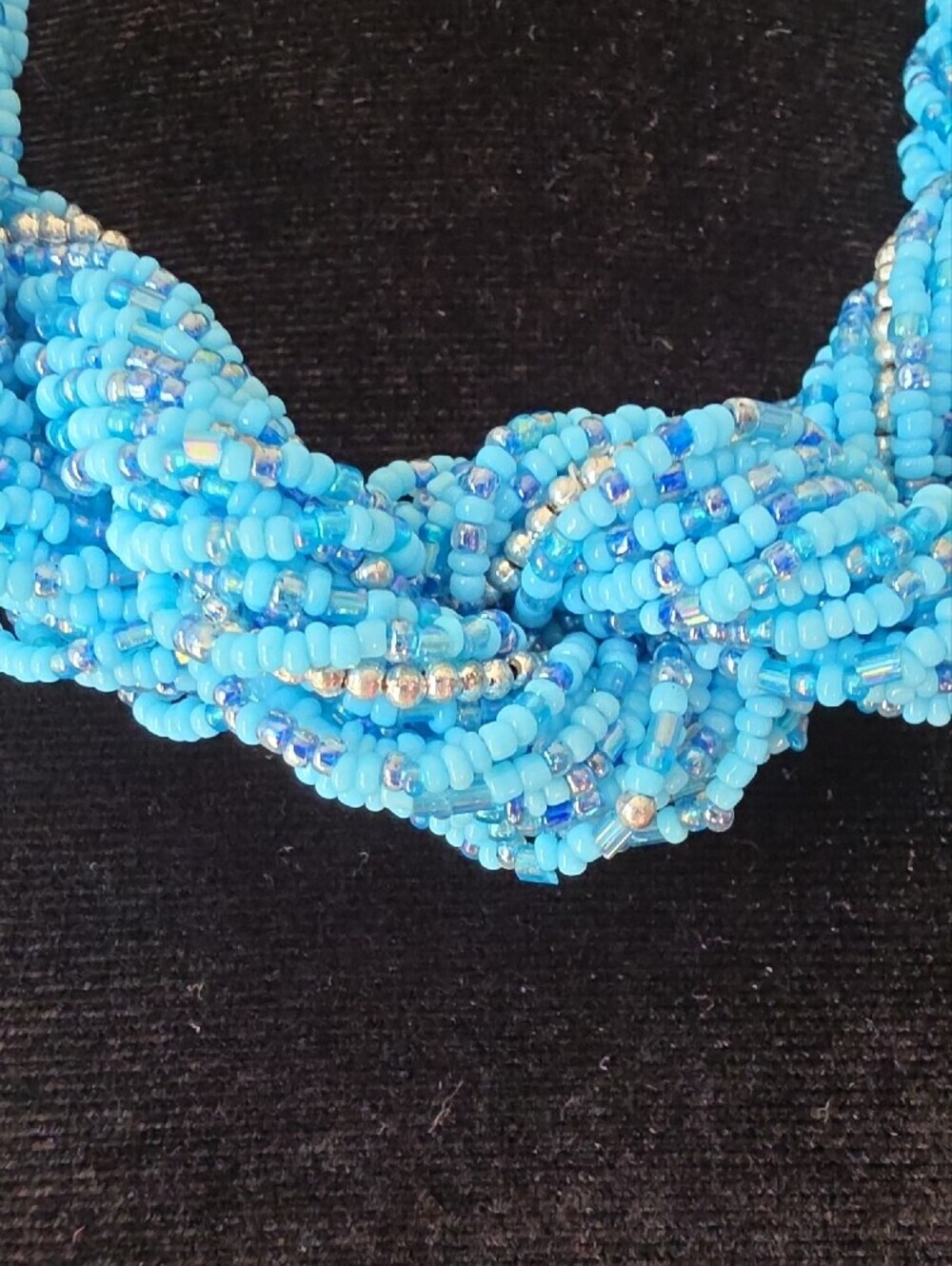 Handmade Turquoise Blue Beaded Twist Necklace - Picture 3 of 7